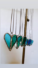 Load image into Gallery viewer, Blue and Teal Stained Glass Heart Necklace