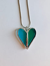 Load image into Gallery viewer, Blue and Teal Stained Glass Heart Necklace