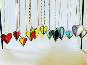 Blue and Teal Stained Glass Heart Necklace