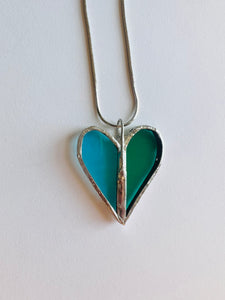 Blue and Teal Stained Glass Heart Necklace