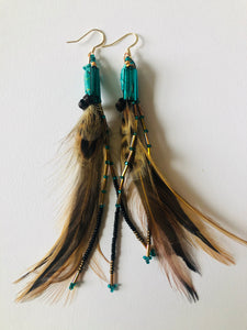 Turquoise and Wood Common Feather